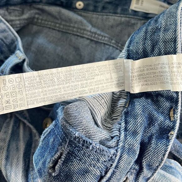 Zara Distressed Blue Denim Shortalls Size 6 Shorts Overalls Vintage Collection - Picture 12 of 13